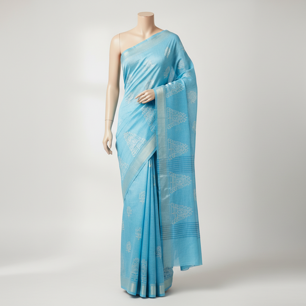 Women’s Elegant Sky Blue Silk Saree